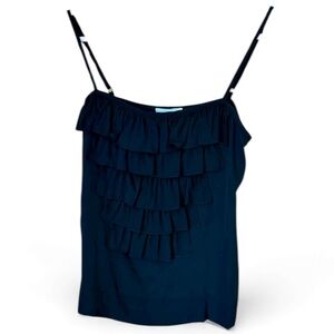 Black 100% Silk Camisole Top  by T Luxury Apparel with Ruffled Tier Detail Tank